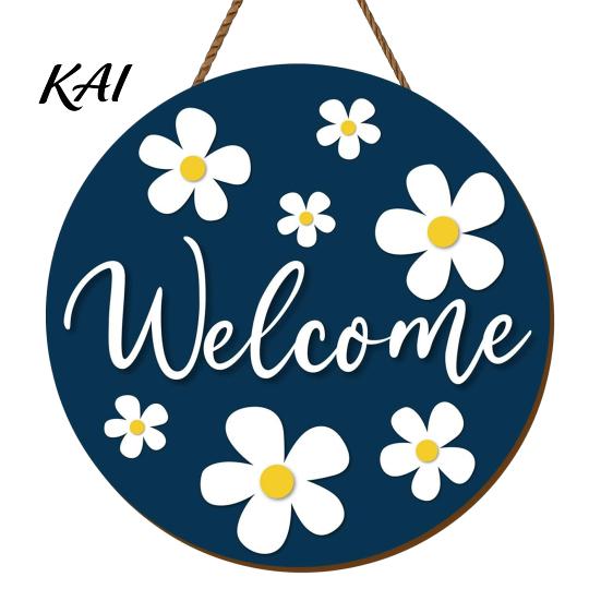 Wooden Sign Gift for Friends Daisy Welcome Front Door, Rustic Farmhouse Hanging Wall Decor Ornament Living Room with Hemp Rope, Wood Plaque