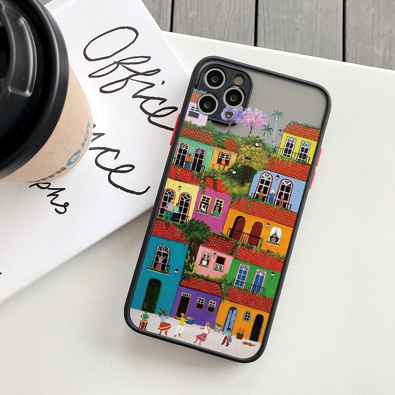 Cartoon Colourful Anime Painted House Scenery Phone Case For iPhone 16 15 14 13 12 11 Pro Max 7 8 Plus SE2020 X XR XS Back Cover