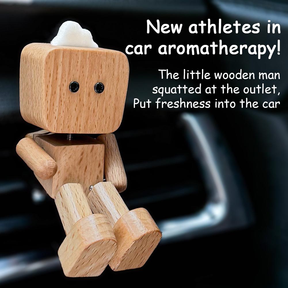 Wackelnder Holzmann Figur Auto Dekoration Kleine Ornamente Beinschwingender Roboter Figur Niedlicher Holzmann Auto Gute Kreative Geschenke