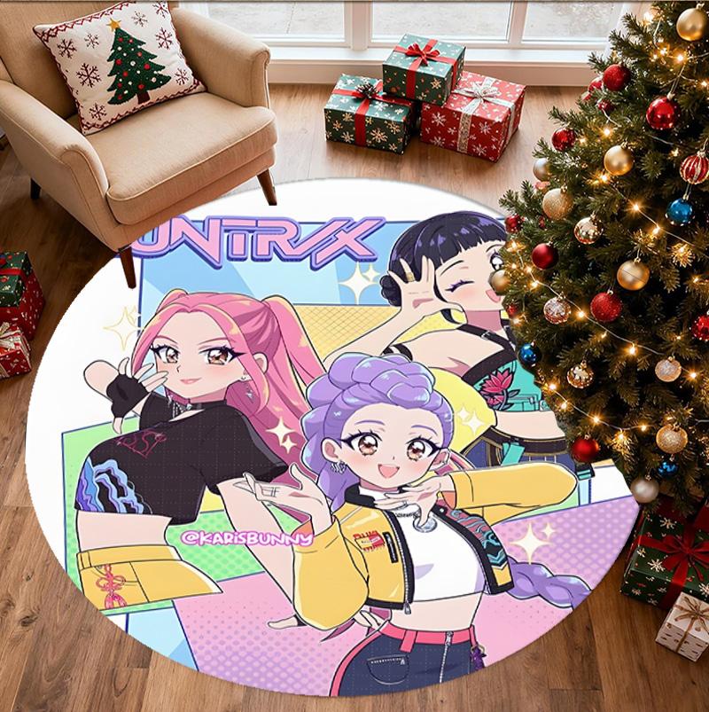 Tappeto Rotondo con Motivo KPop Demon Hunters, Tappetino da Interno/Esterno, per Picnic, Sala Giochi, Camera da Letto, Ufficio, Soggiorno, Tappeto Decorativo per la Casa, Regalo di Compleanno