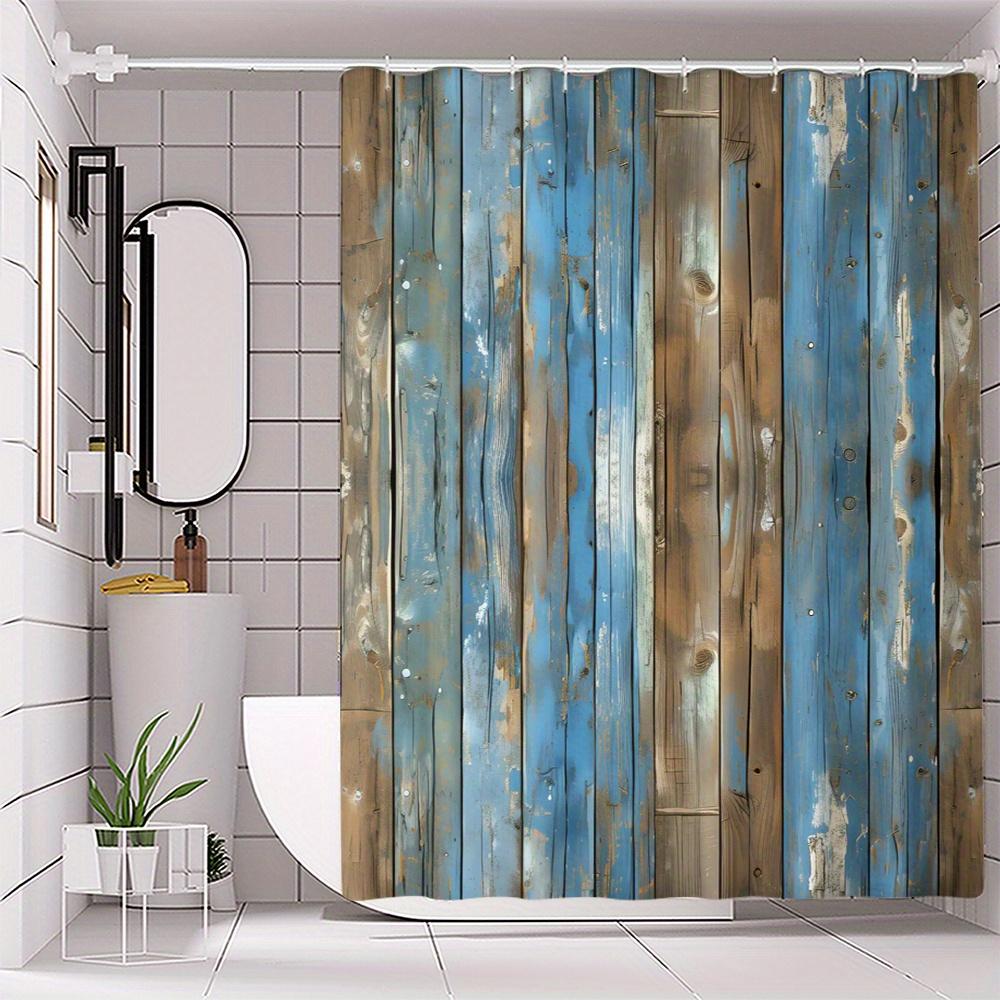 4 Pack Colorful Wood Digital Printing Polyester Shower Curtain Punch-Free Partition Bathroom Set With Waterproof Pad