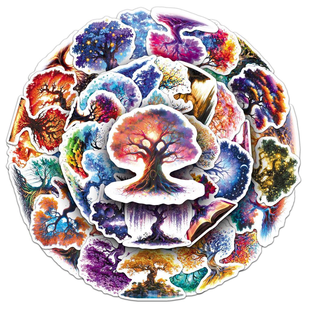 50PCS Dreamy Tree of Life Luminous Stickers for Phone Cases & Journals