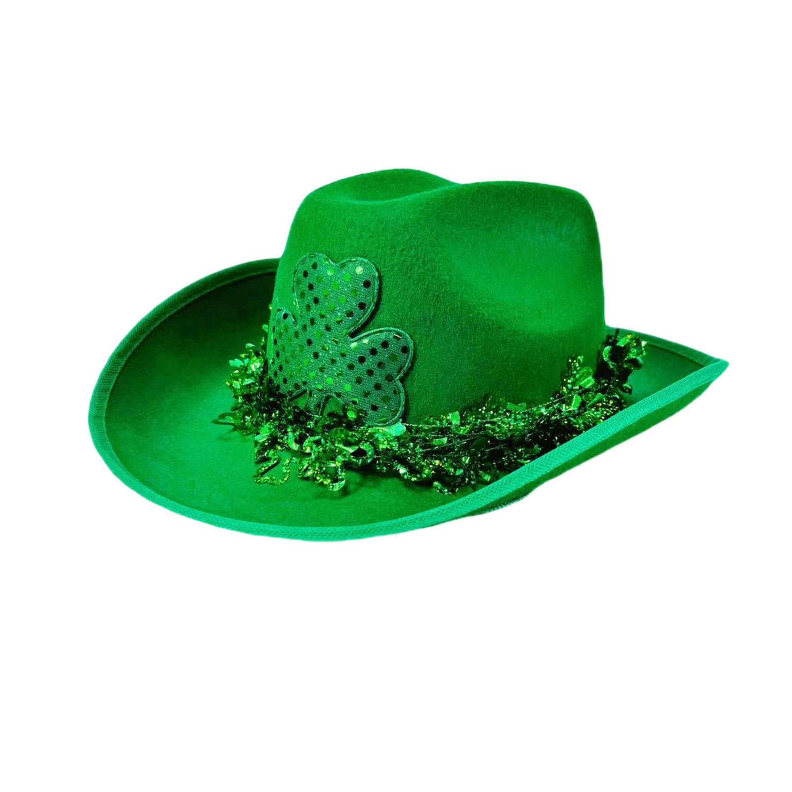 

Unisex St. Patrick s Day Green Trimmed Rattan Cowboy Hat One Size