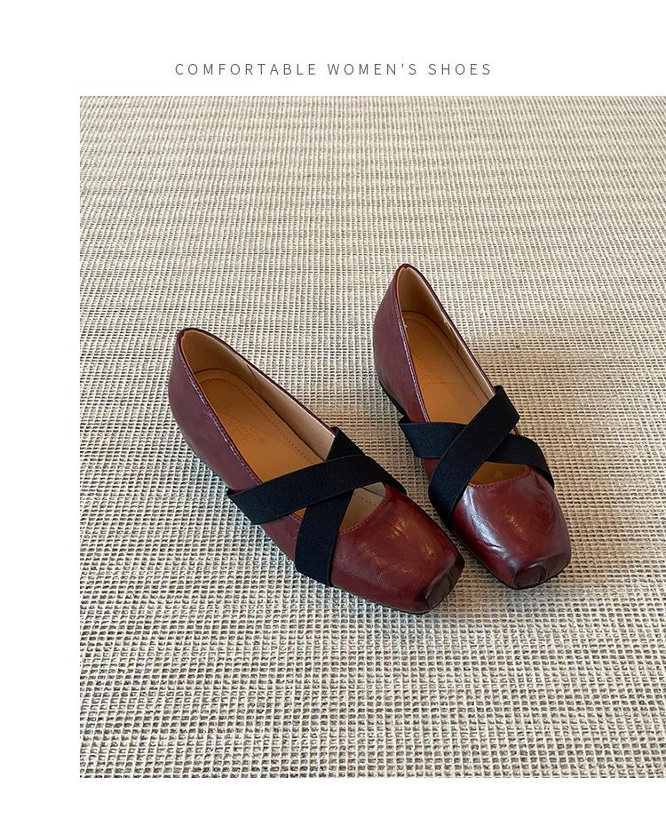 2025 Women's Retro French Square Toe Mary Jane with Hidden Heel and Pleated Design