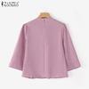 ZANZEA Women Casual Stand Collar 3/4 Sleeve Retro Blouse