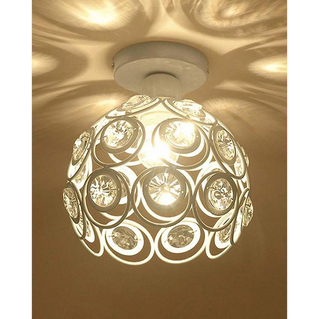 Metal Dual Ring Crystal Flush Mount Ceiling Lamp Light, for Hallway Light Fixture Ceiling Flush Mount (Dual Ring White)