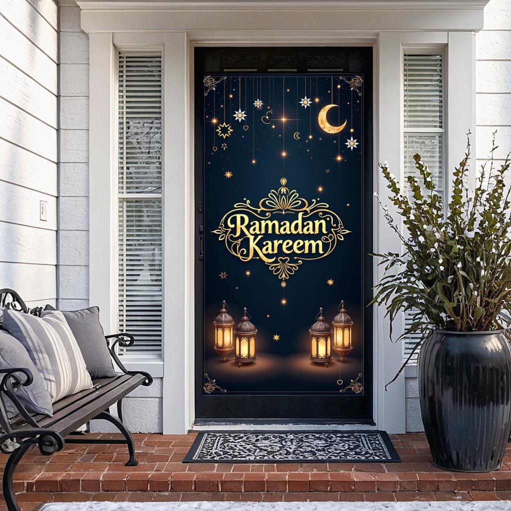 Ramadan Kareem Banner Mosque Lanterns Festive Welcome Backdrop Ramadan Mubarak Party Home Decor Photography Props Background