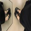 2025 Summer New Hand-woven Roman Shoes Square Head Shallow Mouth Soft Sole Word with Flat Bottom Mary Jane Single Shoes Women