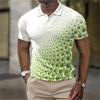 Marble Print Short Sleeve Zip Collar Polo Shirt, Trendy Casual Top