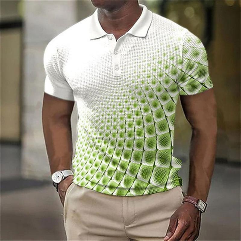 Marble Print Short Sleeve Zip Collar Polo Shirt, Trendy Casual Top