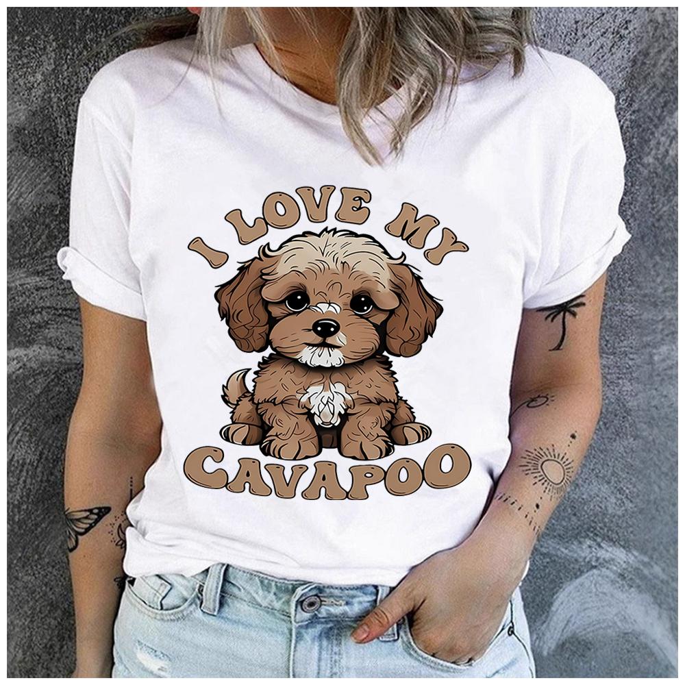Unisex Polyester Summer Top I LOVE MY CAVAPOO Print Loose round Neck Short Sleeve Fashion for Astrology Lovers