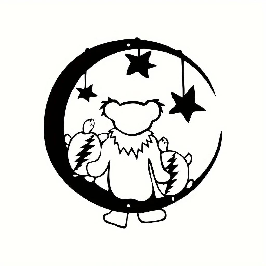 Bear Moon Metal Sign Bear Sitting On the Moon with Turtles, Unique Metal Wall Art, Stylish Wall Hanging, Perfect for Home