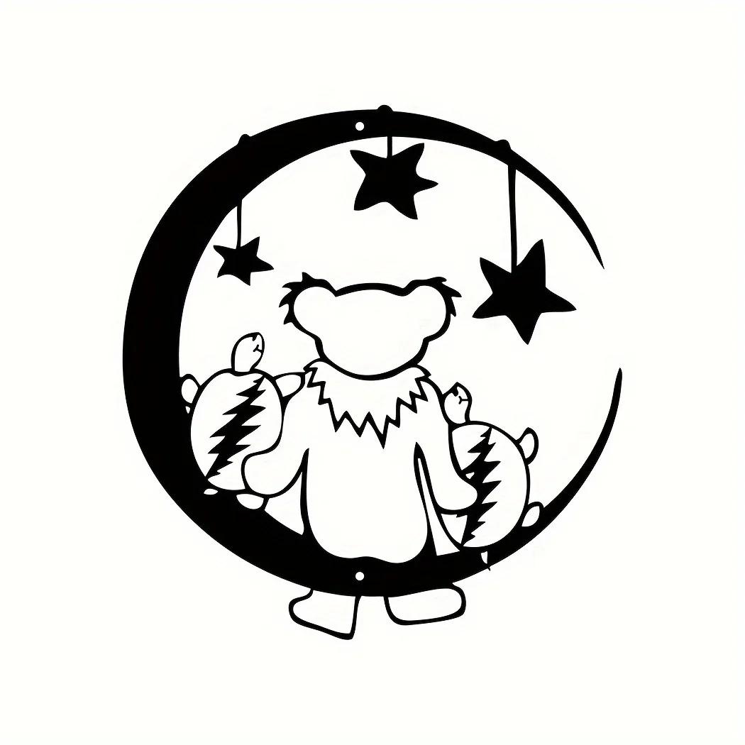 

Металлический знак «Медведь, Луна» Медведь сидит на Луне с черепахами, уникальное настенное искусство из металла, стильное настенное украшение, идеально подходит для дома чёрный