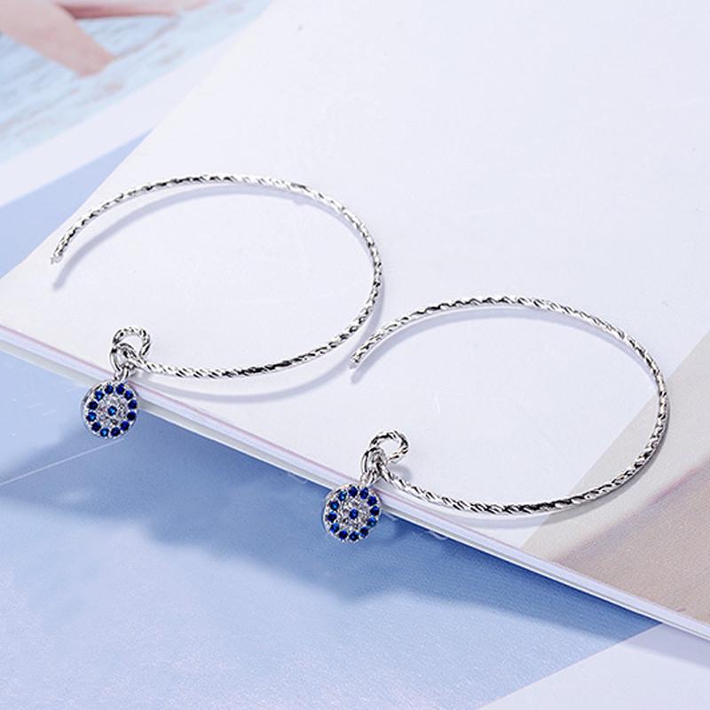 4 Styles Blue Crystals Devil 'S Eye Long Section Chain Geometric Circle Earrings 