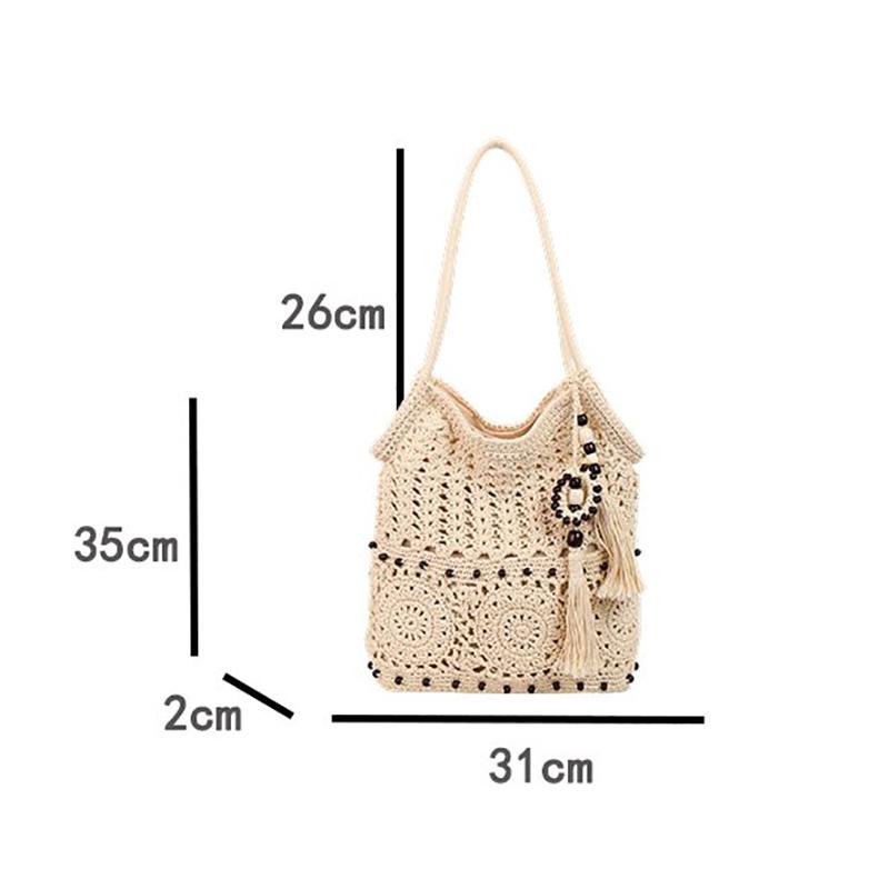 Fringed Cotton Thread Underarm Shoulder Bag,Niche Hollow Tassel Woven Straw Bag,Summer Beach Tote Bag,Women Shopping Handbag