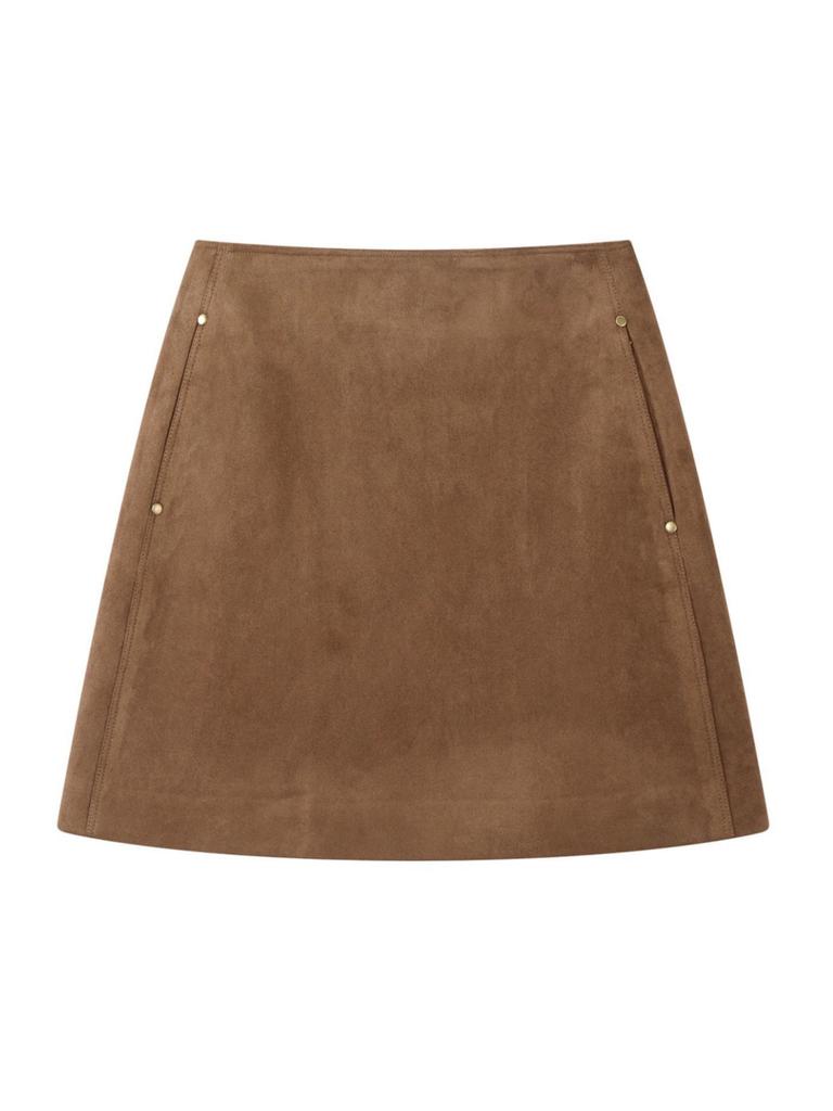 Melanoid Retro Braun Wildleder High-Waist A-Linien Rock, Große Größen, Schlankmachend, Kurz, für Damen – Perfekt für Frühling und Herbst