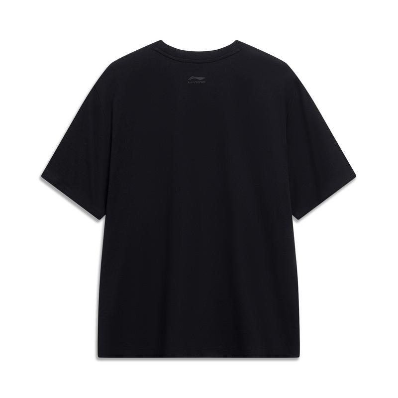 Li-Ning Sports Fashion Series Printed Letter Round Neck Comfortable Breathable Loose Short Sleeve T-Shirt Men Tops Black YHSU297-1