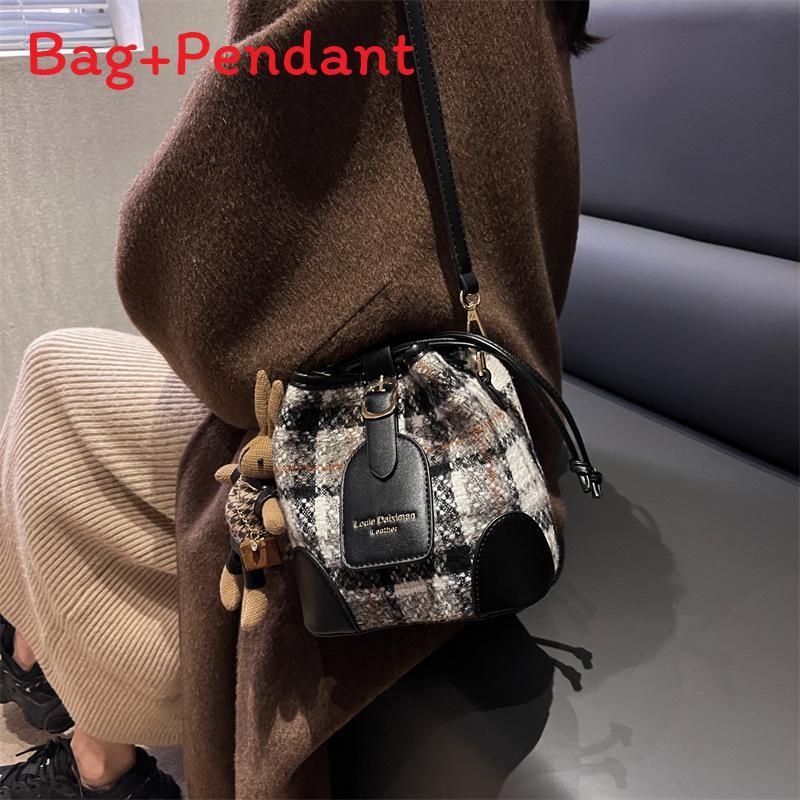 Crossborder Style Wool Blend Bucket Bag With Drawstring Closure For Daily Use