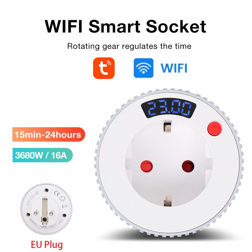 WiFi Smart Plug Countdown Timer Socket LCD Screen Display Timer Switch Rotating Adjust Countdown Outlet 15mins-24h 1min-23h59m