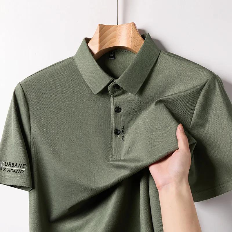 Men's Business Casual Short Sleeved Shirt with Badge Solid Color Polo Shirt Fashionable Breathable Comfortable Versatile Top