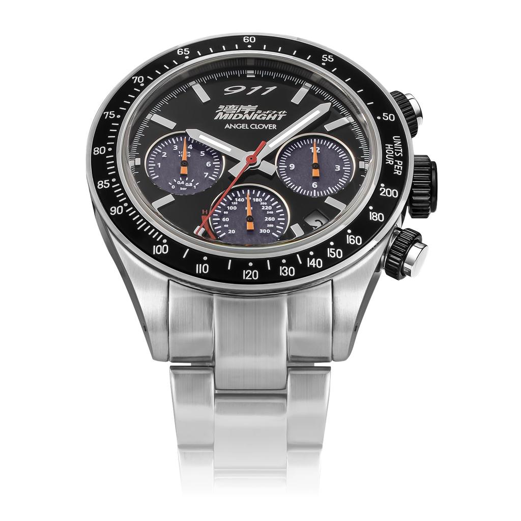 Wangan Midnight Collaboration Watch Blackbird Model Solar Powered 10 ATM Water Resistant Mineral Glass Black Dial [AngelClover] WM40-BK Men's