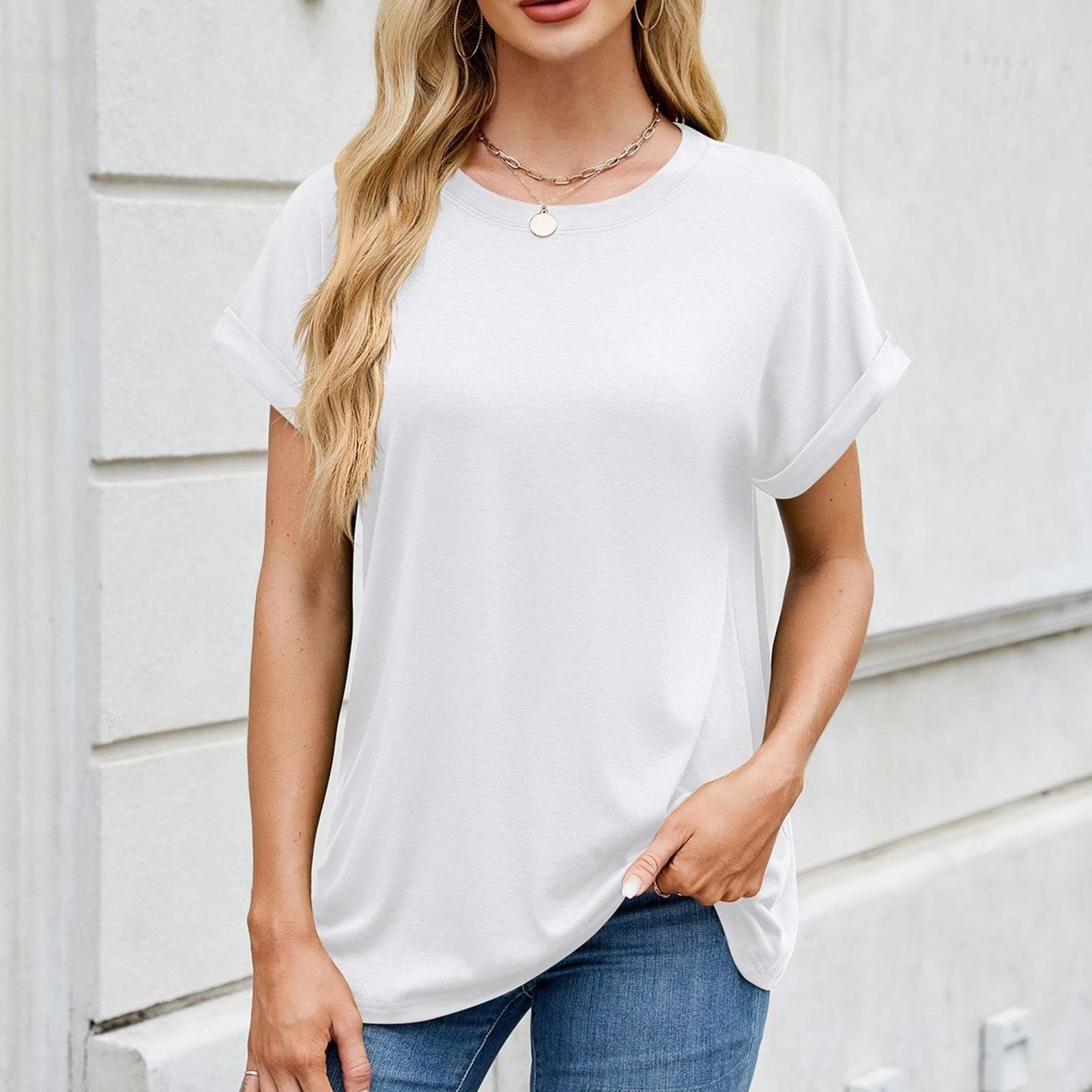 

Женская модная однотонная футболка с круглым вырезом и коротким рукавом XL белый