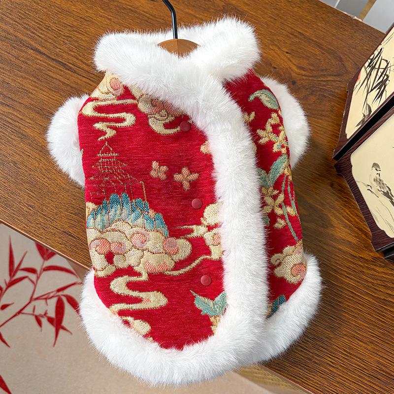 New Year and Autumn-Winter Double-Layer Thick Fleece Traditional Chinese Style Rabbit Pet Dog Cat Clothing Tang Suit