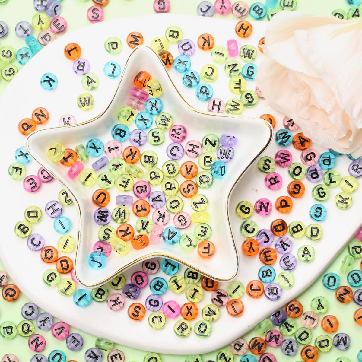 

7 мм ювелирные изделия акрил 500 шт. плоские круглые буквы алфавита DIY аксессуары свободные бусины прозрачные смешанные буквы брелок ожерелье браслет кулон