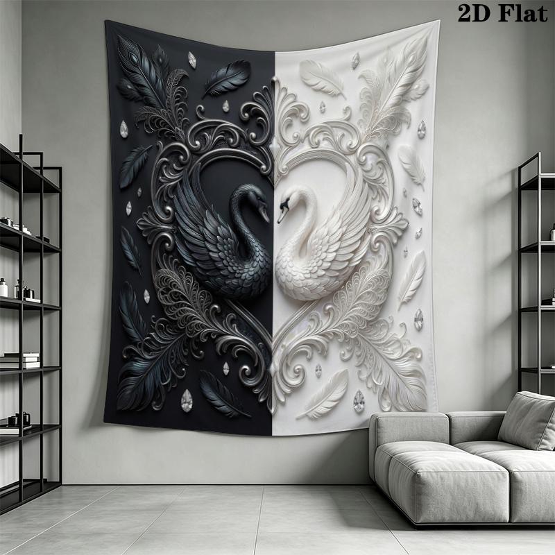 Black&White Swan Wall Tapestry Aesthetic Wall Hanging Printed Fabric Blanket Decorative Tapestries for Bedroom Living Room Home Decor