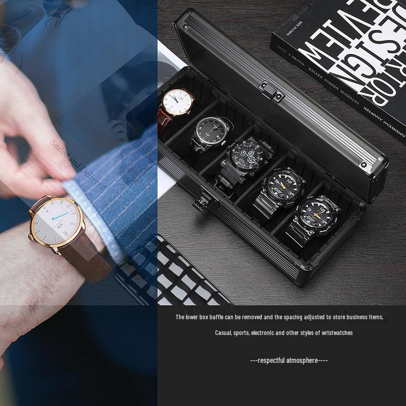 Aluminum Alloy Watch Box with Transparent Lid, 5 Slots, Multiple Colors