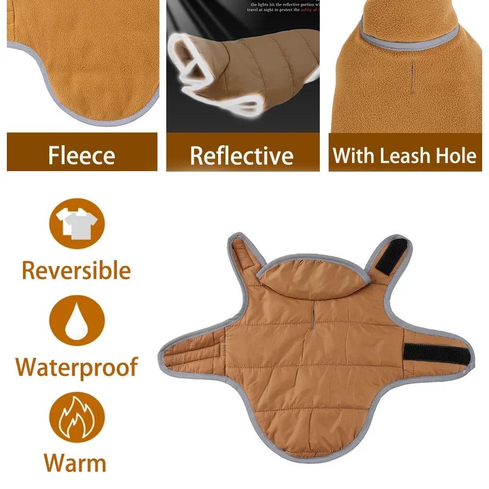 Fleece Warm Pet Clothes For Winter Reversible Cat Jacket With Leash Hole Reflective Waterproof Pets Coat For Puppy Cats Sphynx