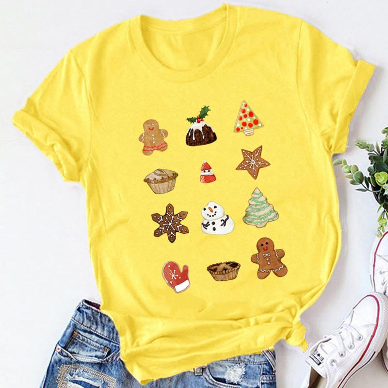 Women Cookies for Santa New Year Female Womens Clothes T Tee Shirt Tshirt Cartoon Print Merry Christmas Ladies Top Tshirt