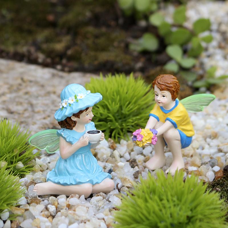2Pcs Funny Fairy Boy And Girl Statue, Fairy Garden Accessories, Resin Sculpture For Micro Landscape Flowerpot Lawn Yard Garden