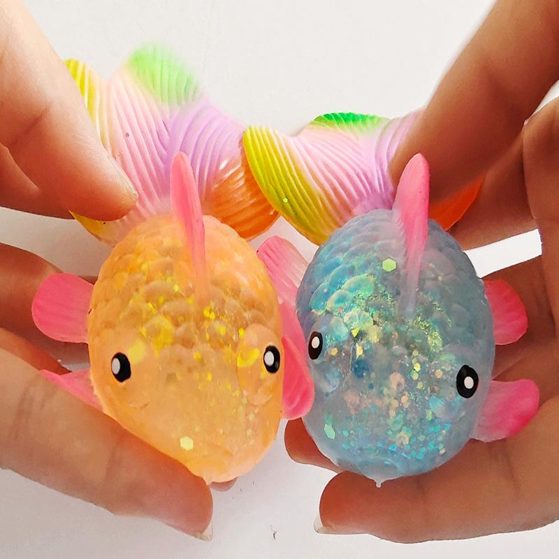 Festive Big Eyes Goldfish Squeeze Toy Slow Rebound Maltose Ball with Gold Powder Kawaii Fidget Gift