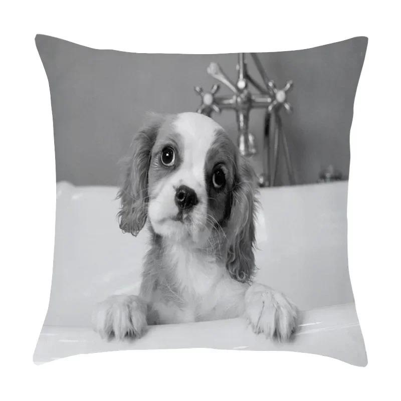 Cute Pet Puppy Black and White Art Photo Office Sofa Cushion Pillowcase