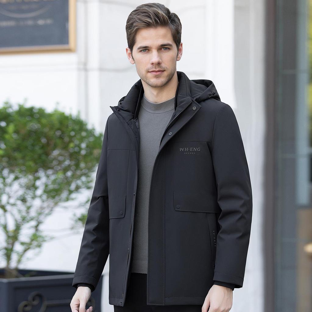 Men's 2025 Winter Removable Liner Down Jacket: Thick Warm White Duck Down Business Casual Coat