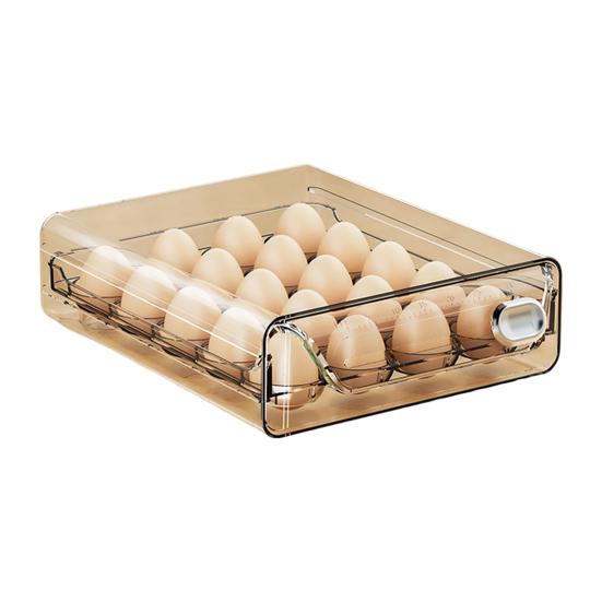 Egg Storage Box Transparent Space Saving Egg Container with Individual Slots Smooth Sliding Drawer Egg Holder for Kitchen Refrigerator