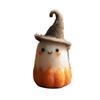 Handmade Felt Halloween Ghost Pumpkin with Wizard Hat Wool Felted Ghost Ornament for Halloween Home Shelf Desk Decor