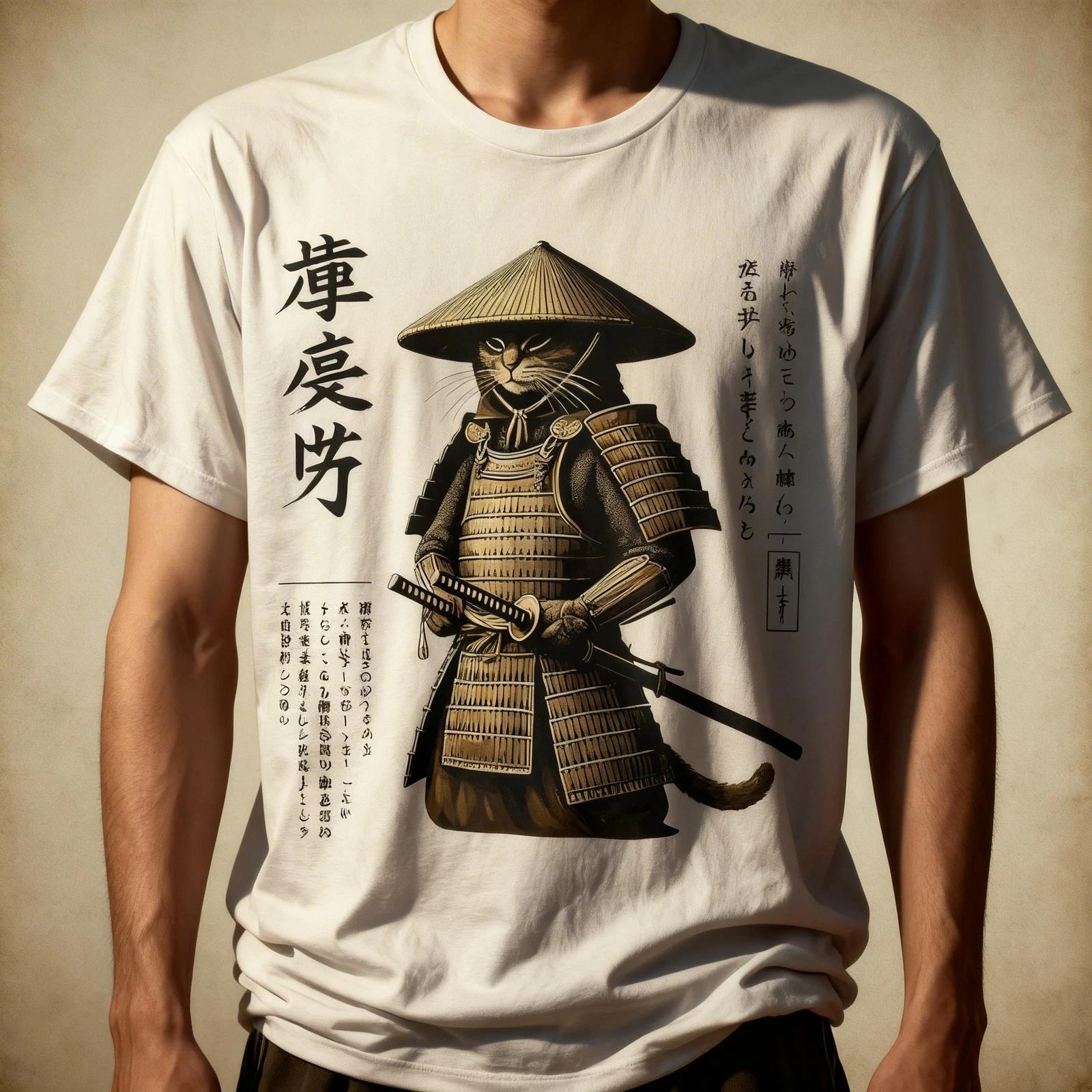 Samurai cat warrior vintage japanese ukiyo-e art cat lover T-Shirt L