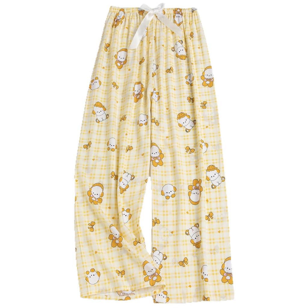 Women's Floral Cotton Silk Pajama Pants, Mosquito Repellent, Outdoor & Home Wear, Plus Size, Lightweight Summer Style.