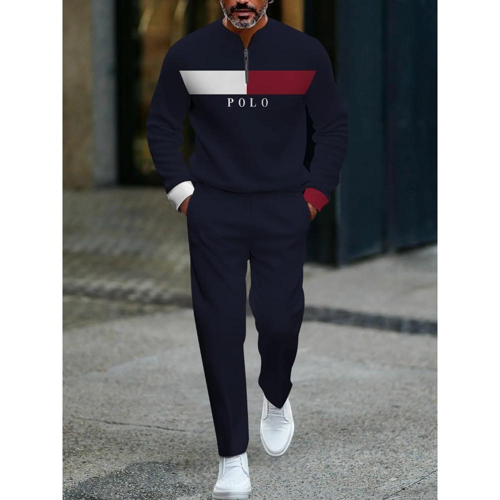 Herren Mode Stil Gedruckt Zweiteiliges Set 3D Digital Halber Reißverschluss Lässig Trendig Sportbekleidung Herbst und Winter Set