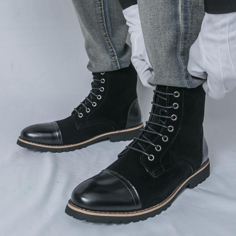 Men Motorcycle Casual Black Outdoor Retro Green Hiking Shoes High Boots Street Style Cool Boots Large Size