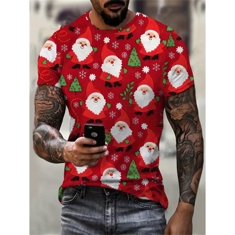 Christmas Tree Pattern Men's T-Shirt Funny Santa 3D Print Summer Casual Short Sleeve Crew Neck Top