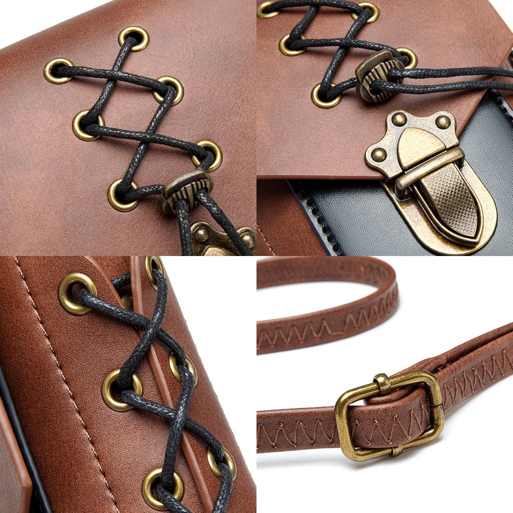 Średniowieczna torebka damska na jedno ramię ze skóry PU w stylu color-blocking, mała kwadratowa torebka w stylu industrialnym retro, steampunkowa torebka crossbody MINI