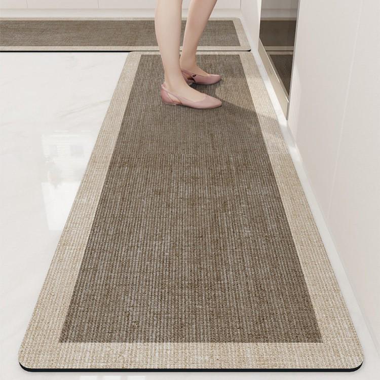 Nordic Diatom Mud Stain-Resistant Geometric Kitchen Mat Set, Easy-Clean, 2-Piece Strip Design.
