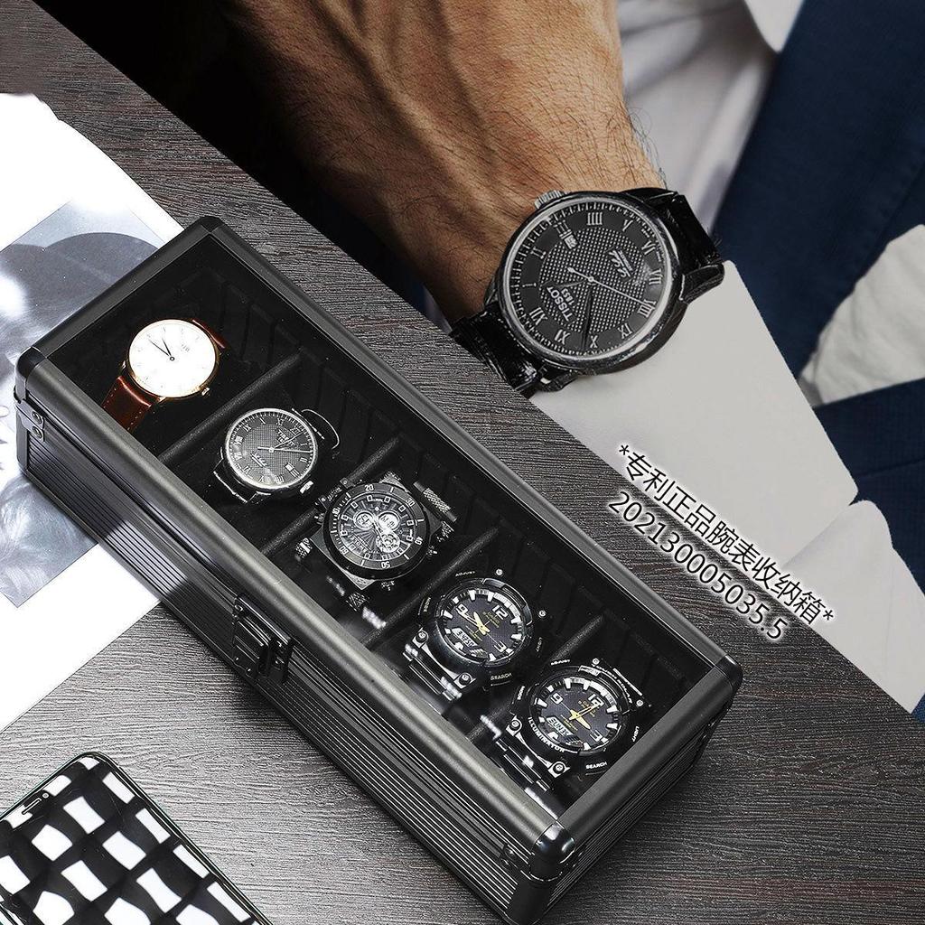 Aluminum Alloy Watch Box with Transparent Lid, 5 Slots, Multiple Colors