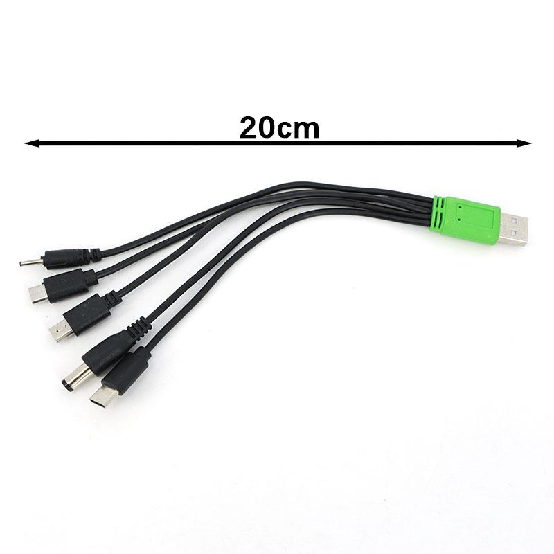 20cm 5 in 1 USB male to 5 way type c DC 5.5x2.1mm 2.0x0.7mm male mini 5P V3 V8 mirco usb male power charging cable