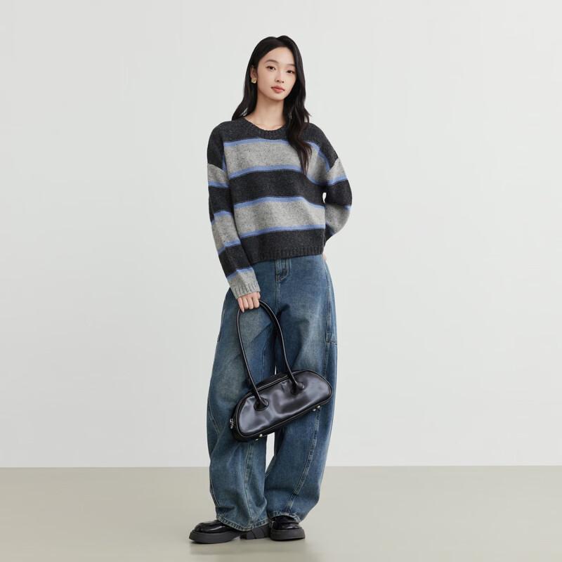 Elva' Island Women's Striped Drop-Shoulder Wool Sweater