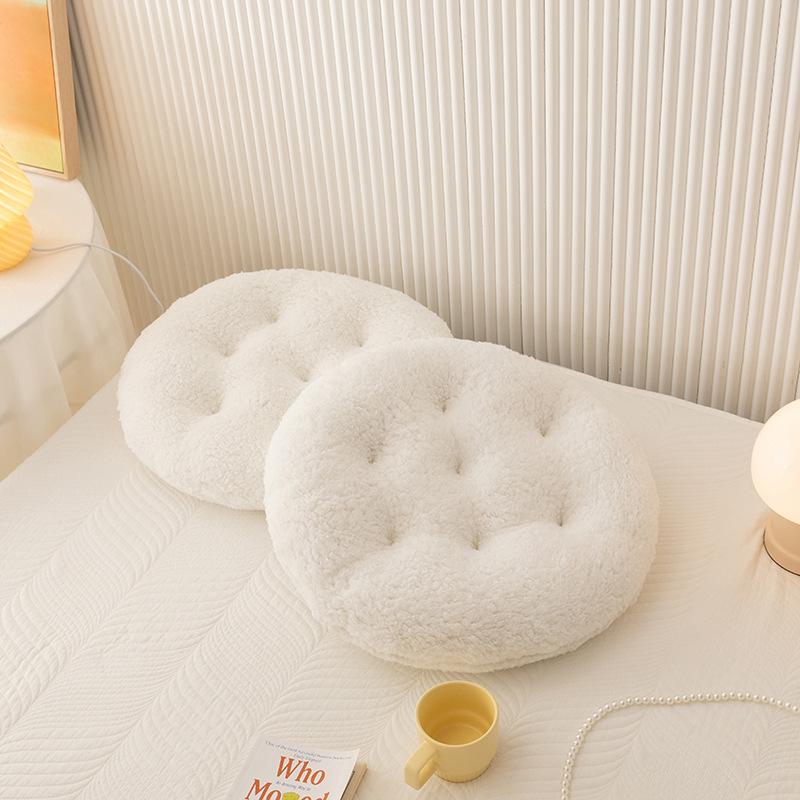 Super miękka okrągła poduszka na krzesło i podłogę z wełny jagnięcej - Pogrubiona w stylu tatami do sypialni i wykuszowego okna