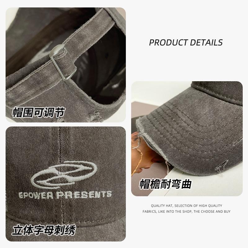 Washed hole baseball cap Four Seasons Versatile retro sunscreen men's and women's peaked caps Big head showing face Small sun hat
